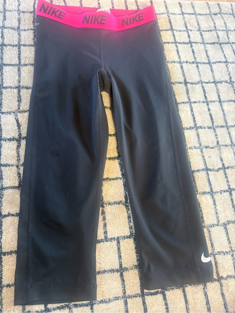 Nike Black Capri Leggings with Pink Logo Waistband